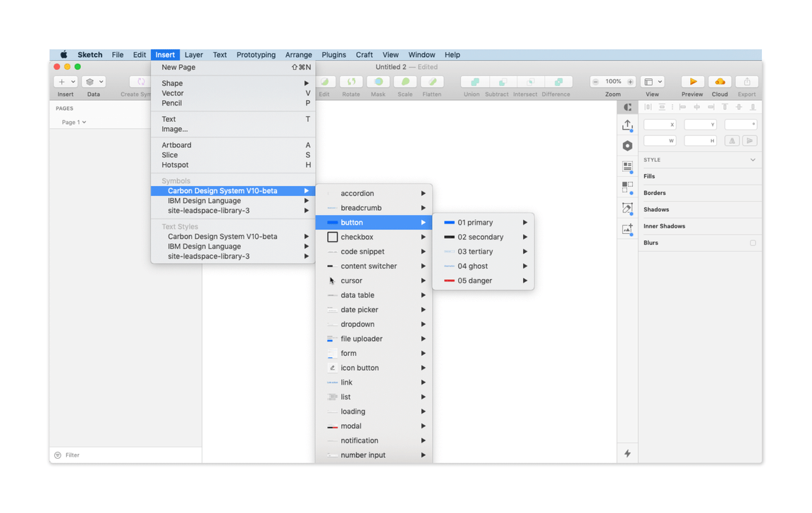 Carbon symbol menu navigation